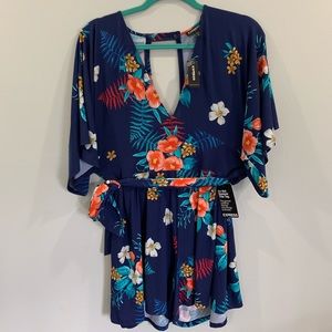 Express Deep V neck floral romper NWT